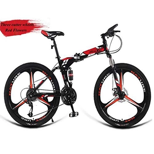 Folding Bike : RPOLY Mountain Bike Folding Bikes, Adult Folding Bike Folding Bicycle with Anti-Skid and Wear-Resistant Tire Front and Rear Fenders, Red_26 Inch