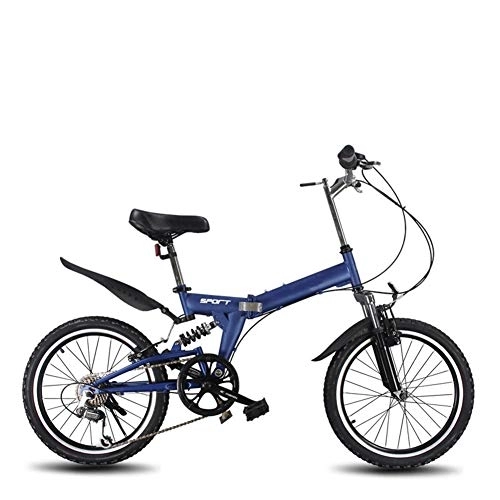 Folding Bike : RR-YRL 20-Inch Folding Bicycle, Unisex, Double Suspension, Double Disc Brake, Easy To Carry, 5 Colors, Blue