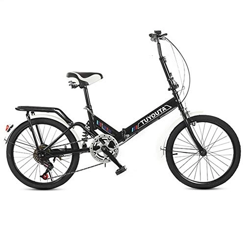Folding Bike : RR-YRL 20-Inch Folding Bike, City Road Bike, 6-Speed, Shock Absorption, Carbon Steel Frame, Unisex Adult Student, Black