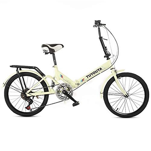Folding Bike : RR-YRL 20-Inch Folding Bike, City Road Bike, 6-Speed, Shock Absorption, Carbon Steel Frame, Unisex Adult Student, Yellow