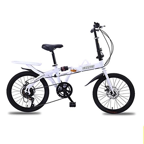 Folding Bike : RR-YRL 20-Inch Folding Bike, Portable Ladies Student Bike, 6-Speed Shift, Shock Absorption, High Carbon Steel Frame, Adjustable Seat Bike, White