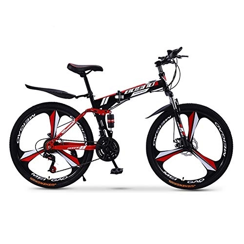 Folding Bike : RR-YRL 20-Inch Folding City Bike, Dual-Shock Mountain Bike, 21 / 24 / 27 / 30 Shift, Unisex, Carbon Steel Frame, red 30 Variable speed