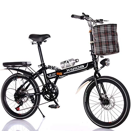 Folding Bike : RR-YRL 20-Inch Folding Variable Speed Bicycle, Portable Carbon Steel Frame, with Shock Absorption And Sensitive Disc Brakes, Suitable for Ladies, Students, Children, black and white