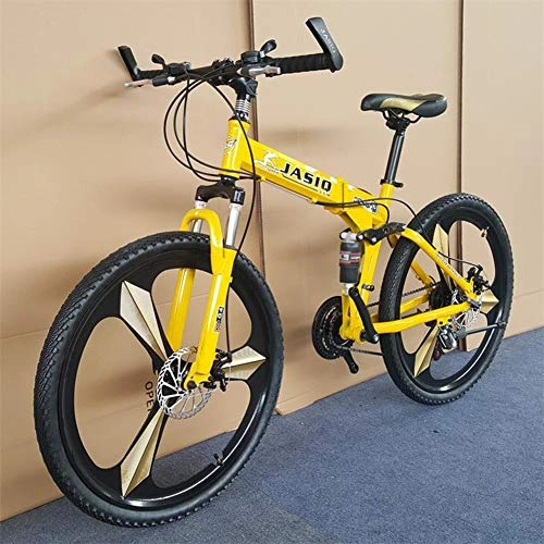 Folding Bike : RR-YRL 24 Inch Carbon Steel Folding Bike, 21 Kinds of Variable Speed Mountain Bike, Unisex Adult, Easy To Carry, Yellow