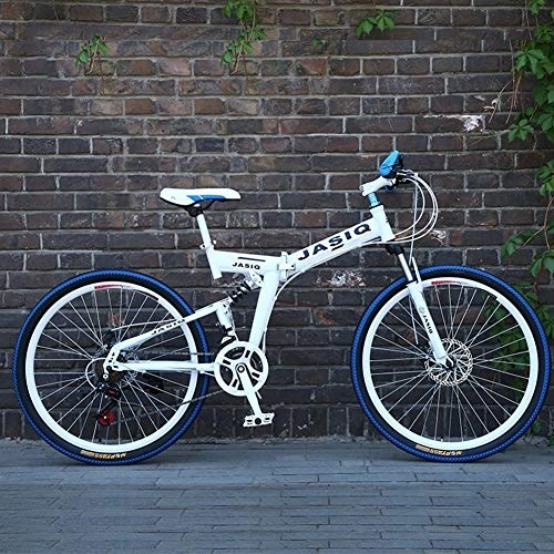 Folding Bike : RR-YRL 24 Inch Foldable Mountain Bike, Dual Disc Brake Shock Absorber Bike, 21 Speeds, Unisex Adult