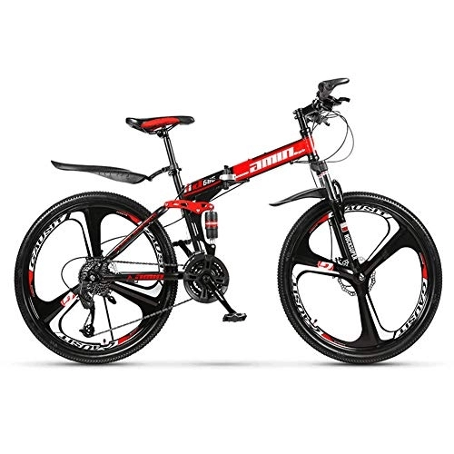 Folding Bike : RR-YRL 24-Inch Folding Bike, 21-Speed / 24-Speed / 27-Speed / 30-Speed Mountain Bike, High Carbon Steel Folding Frame, City Bike, Unisex, Red 21 shift