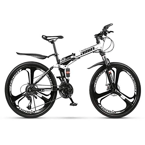 Folding Bike : RR-YRL 24-Inch Folding Bike, 21-Speed / 24-Speed / 27-Speed / 30-Speed Mountain Bike, High Carbon Steel Folding Frame, City Bike, Unisex, white 27 shift