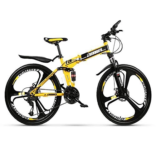 Folding Bike : RR-YRL 24-Inch Folding Bike, 21-Speed / 24-Speed / 27-Speed / 30-Speed Mountain Bike, High Carbon Steel Folding Frame, City Bike, Unisex, yellow 24 shift
