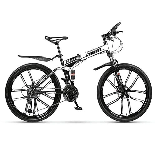 Folding Bike : RR-YRL 24 Inch Folding Mountain Bike, Multiple Speeds, High Carbon Steel Folding Frame, City Bike, Unisex Off-Road Vehicle, Black 27 shift