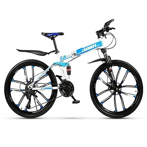 Folding Bike : RR-YRL 24 Inch Folding Mountain Bike, Multiple Speeds, High Carbon Steel Folding Frame, City Bike, Unisex Off-Road Vehicle, Blue 24 shift