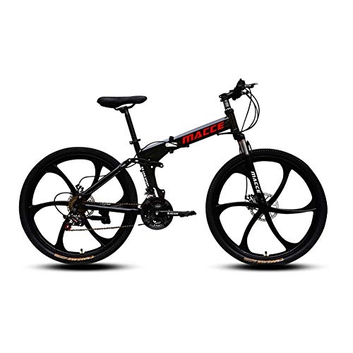 Folding Bike : RR-YRL 26-Inch Adult Folding Bike, Mountain Bike, 27 Speed Change, Carbon Steel Frame, Double Shock Absorption, Front And Rear Mechanical Disc Brakes, black 24 speed