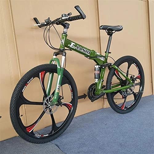 Folding Bike : RR-YRL 26-Inch Folding Bike Mountain Bike, 21 Shift, Carbon Steel Frame, Unisex, Suitable for Outdoor Travel, Cross Tower, Go To Work, Beginner, Green