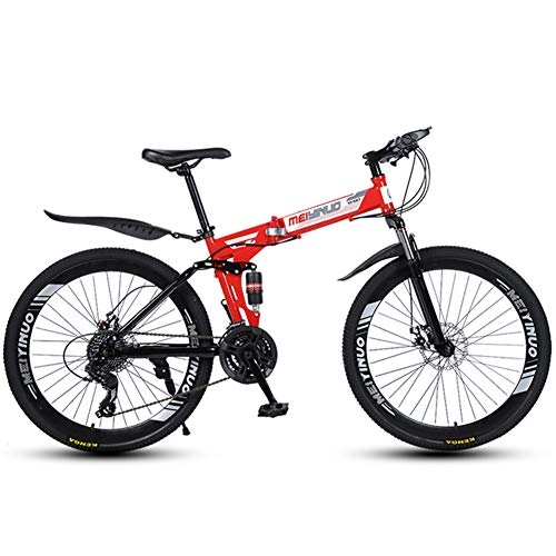Folding Bike : RR-YRL 26-Inch Folding Bike, Mountain Bike, Shock Absorber Bike, Unisex City Road Bike, Red 21 shift