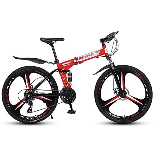 Folding Bike : RR-YRL 26-Inch Folding Bike, Mountain Bike, Shock Absorber Bike, Unisex City Road Bike, Red 27 Speed