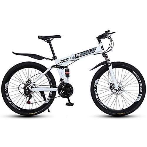 Folding Bike : RR-YRL 26-Inch Folding Bike, Mountain Bike, Shock Absorber Bike, Unisex City Road Bike, white 24 shift