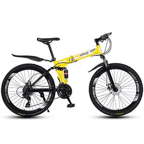 Folding Bike : RR-YRL 26-Inch Folding Bike, Mountain Bike, Shock Absorber Bike, Unisex City Road Bike, yellow 21 shift