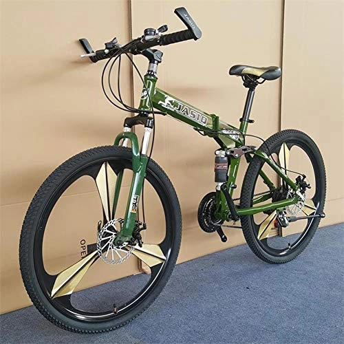 Folding Bike : RR-YRL 26-Inch Mountain Bike, Folding Bike, 21 Shifts, Dual Disc Brakes, Dual Shock Absorbers, Unisex, Suitable for Work, Outdoor Travel, Green