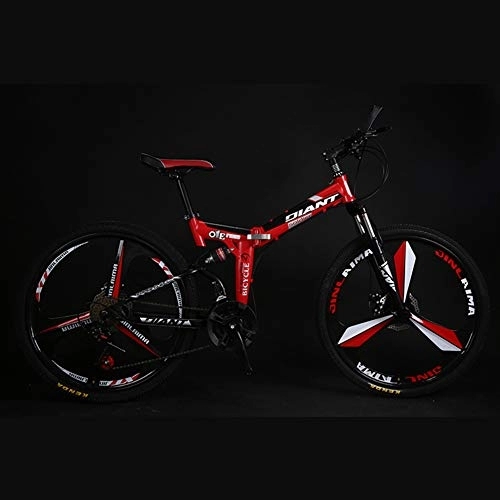 Folding Bike : RR-YRL Folding Bicycle, 26-Inch 21-Speed Mountain Bike, Dual-Shock Disc Brake Integrated Wheel Bicycle, Unisex, Red