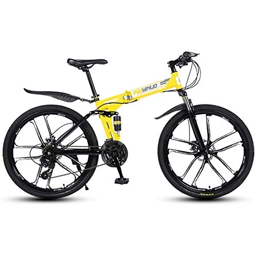 Folding Bike : RR-YRL Mountain Bike Shock Absorber Bike, Folding Bike, 26 Inches, 27 Speed Change, Carbon Steel Frame, Double Shock Absorber for Comfortable Driving, Unisex Adult, yellow 27 shift