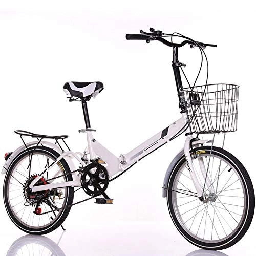 Folding Bike : RSGK 20-inch Foldable Bicycle with Variable Speed Shock Absorption and Shopping Basket, Surprisingly Stable, Maximum Load 390 Pounds