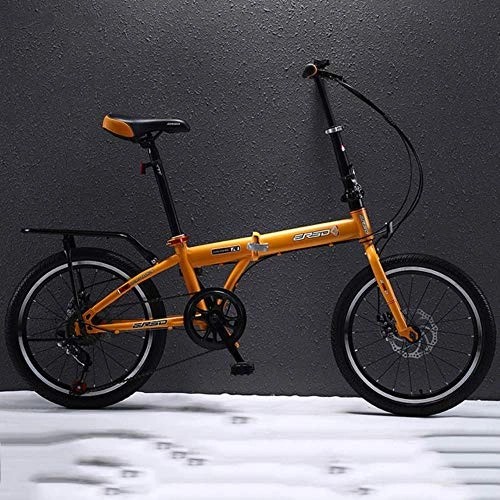 Folding Bike : RUPO Folding Bike Male and Female Students Variable Speed Ultra Light Compact 16 / 20 inch Trunk Bicycle, Yellow, 16 inch single speed