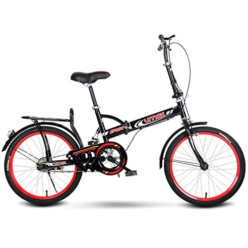 Folding Bike : RUZNBAO foldable bicycle 20inch Portable Folding Bicycle Shock-absorbing Bicycle Women and Man City Commuter Bicycle, Red-Black (Color : Single Speed)