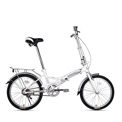 Folding Bike : RUZNBAO foldable bicycle Aluminum alloy folding bicycle 20 inches single speed, adjustable seat height, rack, rear brake, load 90kg (Color : White)