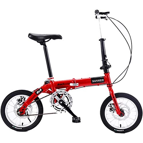 Folding Bike : RUZNBAO foldable bicycle Folding Bicycle Portable Lightweight-14inch Wheel Adult Children Women and Man Outdoor Sports Bicycle, Single Speed (Color : Red)