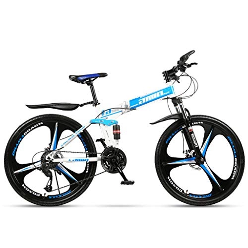 Folding Bike : RUZNBAO foldable bicycle Folding Bike-26 Inch Wheel Variable Speed Mountain Bike Double Shock Absorption System Women Man Outdoor Sports Bicycle，Large (Color : Blue, Size : 27 Speeds)