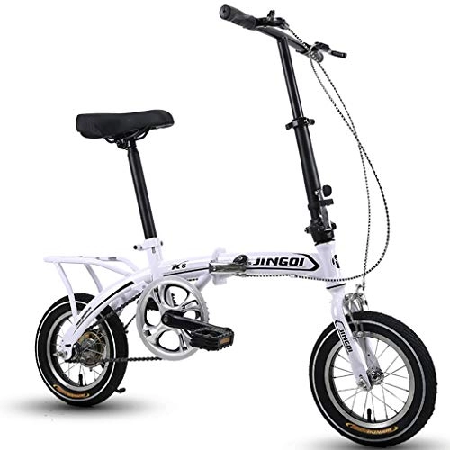 Folding Bike : RUZNBAO foldable bicycle Mini Portable Folding Bicycle -12 Inch Children Adult Women and Man Outdoor Sports Bicycle, Single Speed (Color : White)