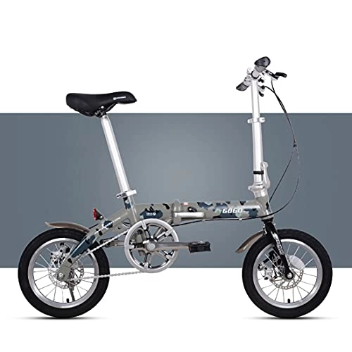 Folding Bike : RUZNBAO foldable bicycle Single-speed disc brake aluminum alloy 14-inch folding bike for adult men and women (Color : Gray)