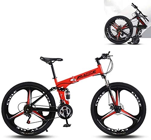 Folding Bike : RZiioo Foldable Mountain Bike MTB Bicycle 24 / 26 Inches 21 / 24 / 27 Speed Steel Frame Dual Disc Brake Folding Bike, Red, 24 Inches 21 Speed