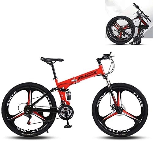 Folding Bike : RZiioo Foldable Mountain Bike MTB Bicycle 24 / 26 Inches 21 / 24 / 27 Speed Steel Frame Dual Disc Brake Folding Bike, Red, 24 Inches 27 Speed