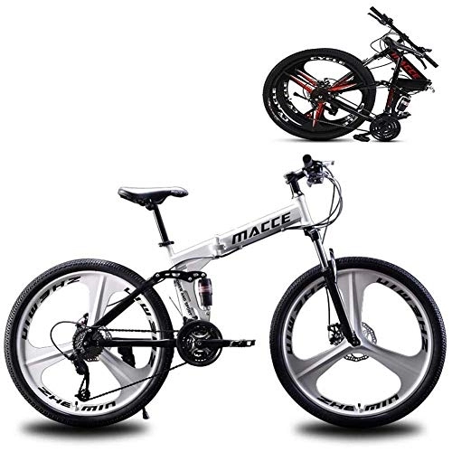 Folding Bike : RZiioo Foldable Mountain Bike MTB Bicycle 24 / 26 Inches 21 / 24 / 27 Speed Steel Frame Dual Disc Brake Folding Bike, White, 24 Inches 27 Speed