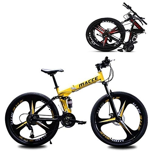 Folding Bike : RZiioo Foldable Mountain Bike MTB Bicycle 24 / 26 Inches 21 / 24 / 27 Speed Steel Frame Dual Disc Brake Folding Bike, Yellow, 26 Inches 27 Speed