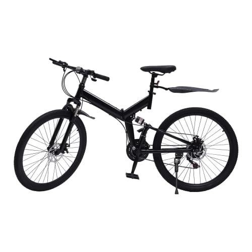 Folding Bike : SABUIDDS Adult Mountain Bike, 21 Speed Folding Mountain Bicycles, 26 inch Wheels Bike, Dual Disc Brake Folding Bikes for Adults Men and Women, Alloy Frame, for Mountain Trails, Black
