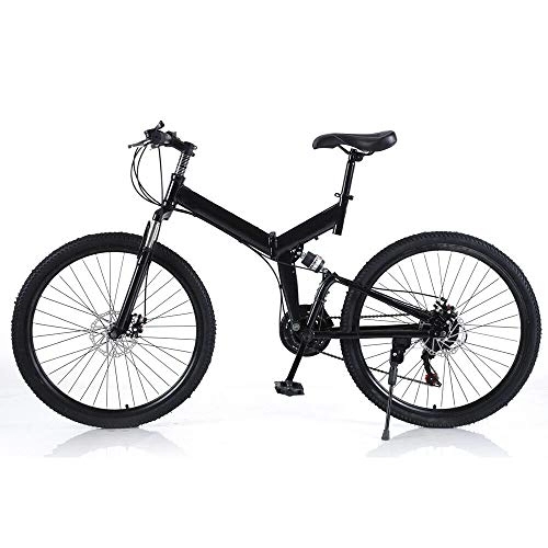 Folding Bike : SanBouSi 26 Inch Folding Bike 21 Speed Mountain Bike MTB Bicycle Full Suspension Disc Brake Unisex Adult Mountain Bicycle Black, Suitable for Heights from 165-190 cm
