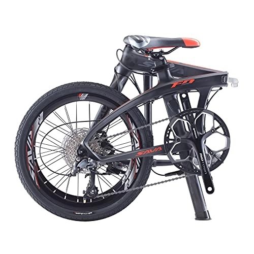 Folding Bike : SAVA 20” Carbon Fiber Frame Folding Bicycle Lightweight 20 Speed Shimano 4700 System Disc Brake Foldable Bike (Black Orange)