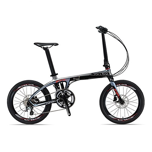 Folding Bike : SAVA 20 Carbon Fiber Frame Folding Bicycle Lightweight 20 Speed Shimano 4700 System Disc Brake Foldable Bike (Silver Grey)