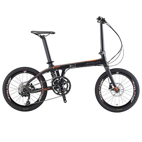 Folding Bike : SAVA 20 Carbon Fiber Frame Folding Bicycle Lightweight 22 Speed Shimano 105 R7000 System Disc Brake Foldable Bike (Black Orange)
