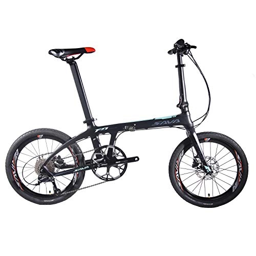 Folding Bike : SAVA 20 Carbon Fiber Frame Folding Bicycle Lightweight 22 Speed Shimano 105 R7000 System Disc Brake Foldable Bike (Blue)