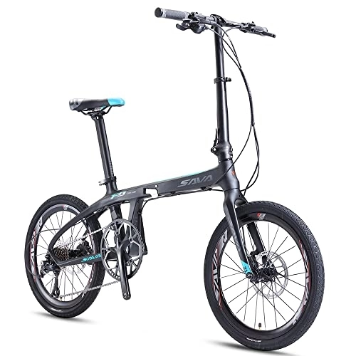 Folding Bike : SAVADECK Z1 Carbon Folding Bike 20 inch Lightweight Mini Compact City Bicycle with SHIMANO SORA R3000 9 Speed Derailleur System and Carbon Fiber Frame Adjustable Folding Bike (Black Blue)