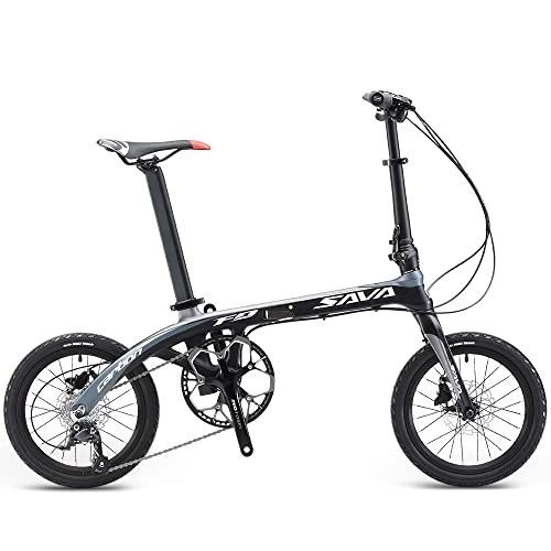 Folding Bike : SAVADECK Z2 Carbon Folding Bike 16 inch Carbon Fiber Frame Mini Compact City Foldable Bicycle with Shimano SORA R3000 9 Speed Groupset (Black Grey)