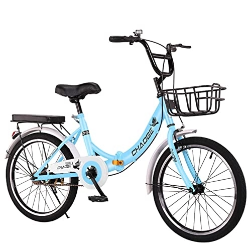 Folding Bike : SchAan Folding bike adults, 20 inch bike singlespeed folding bike with rear seat for city and camping, Blue