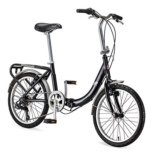 Folding Bike : Schwinn Loop Adult Folding Bike, 20-inch Wheels, 7-Speed Drivetrain, Rear Carry Rack, Carrying Bag, Black