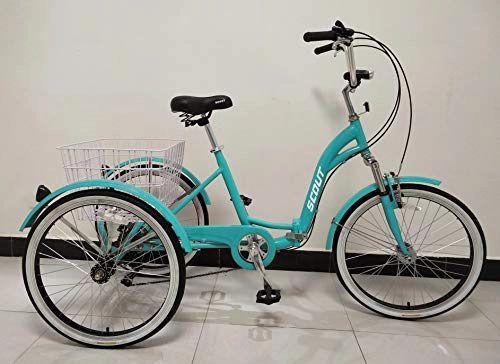 Folding Bike : SCOUT Adults tricycle, alloy frame, folding, 6 gears, front suspension, folding trike, 23KG (Teal)