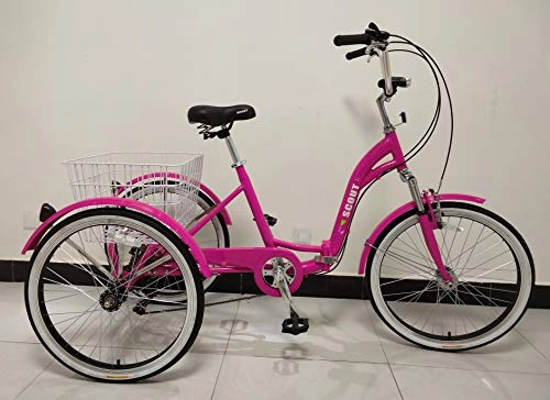 Folding Bike : SCOUT Adults tricycle, alloy frame, folding, 6 gears, front suspension, folding trike (Pink)