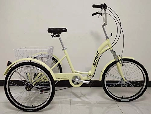 Folding Bike : SCOUT Quality adult folding tricycle, trike, 6-speed shimano gears, folding alloy frame (Cream)