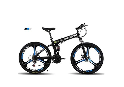Folding Bike : SEESEE.U Mountain Bike Mens' Mountain Bike, 24" inch 3-Spoke Wheels High-Carbon Steel Frame, 21 / 24 / 27 Speed Dual Suspension Folding Bike Unisex with Disc Brakes, Black, 21 Speed