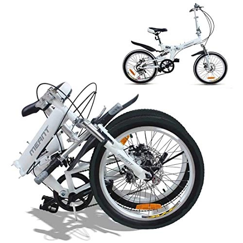 Folding Bike : seveni Dual Disc Brakes 7 Speed Mountain Bike Folding Bicycle 20 Inch Foldable Bicycles(White)